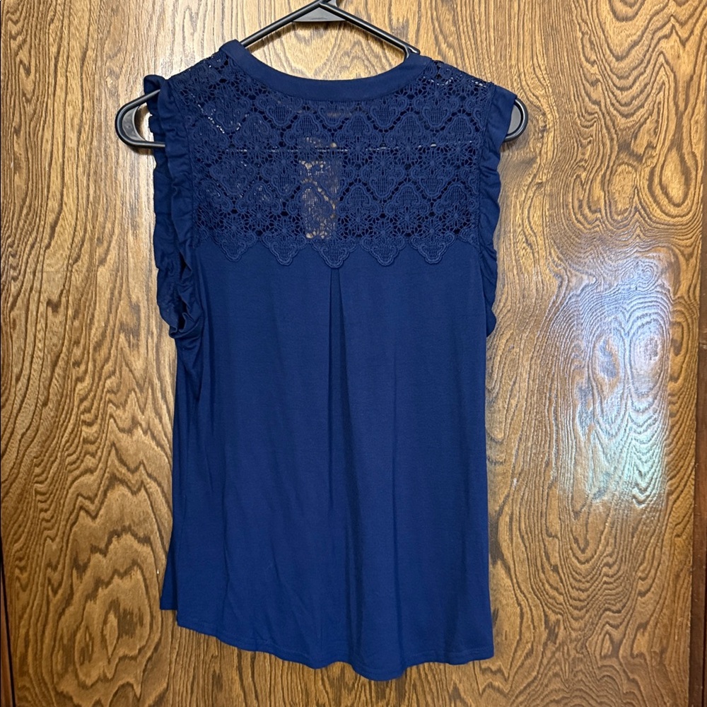 Navy Blue Lace Sleeveless Top